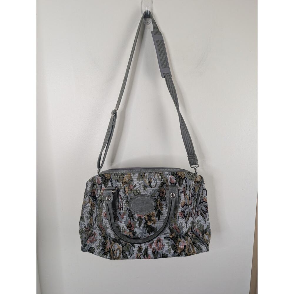Vintage American Flyer Carry On Bag Gray Floral Tapestry Flowers 14x10" Duffel